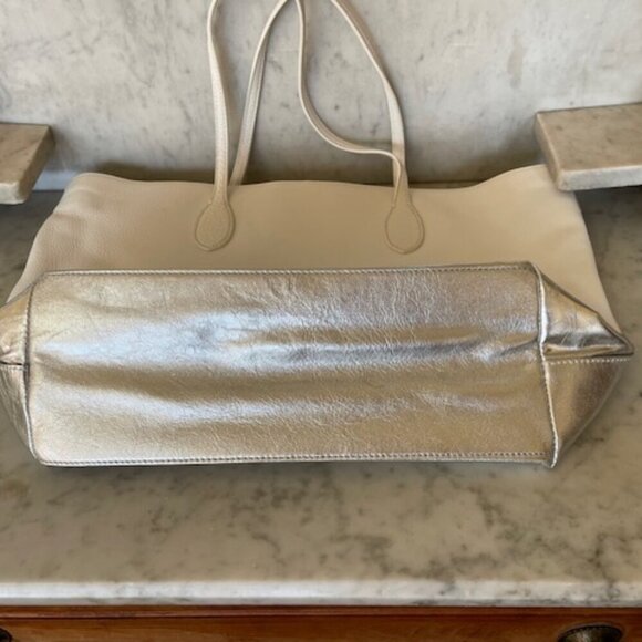 TALBOTS Leather White Silver Large Tote Bag NWOT - Picture 13 of 16